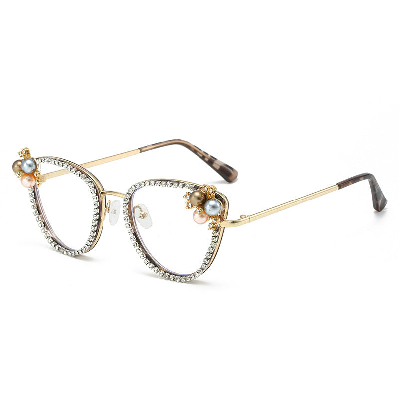 Wholesale Diamond Cat Eye Fashion Handmade Shiny Rhinestone Flat Mirror